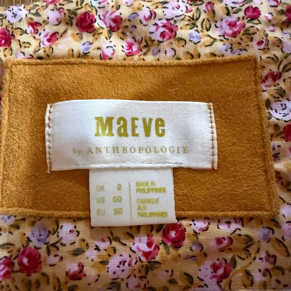 Maeve Anthropologie Cosima Flounced Faux Suede Mustard Yellow Skirt Size 00 - Picture 3 of 5
